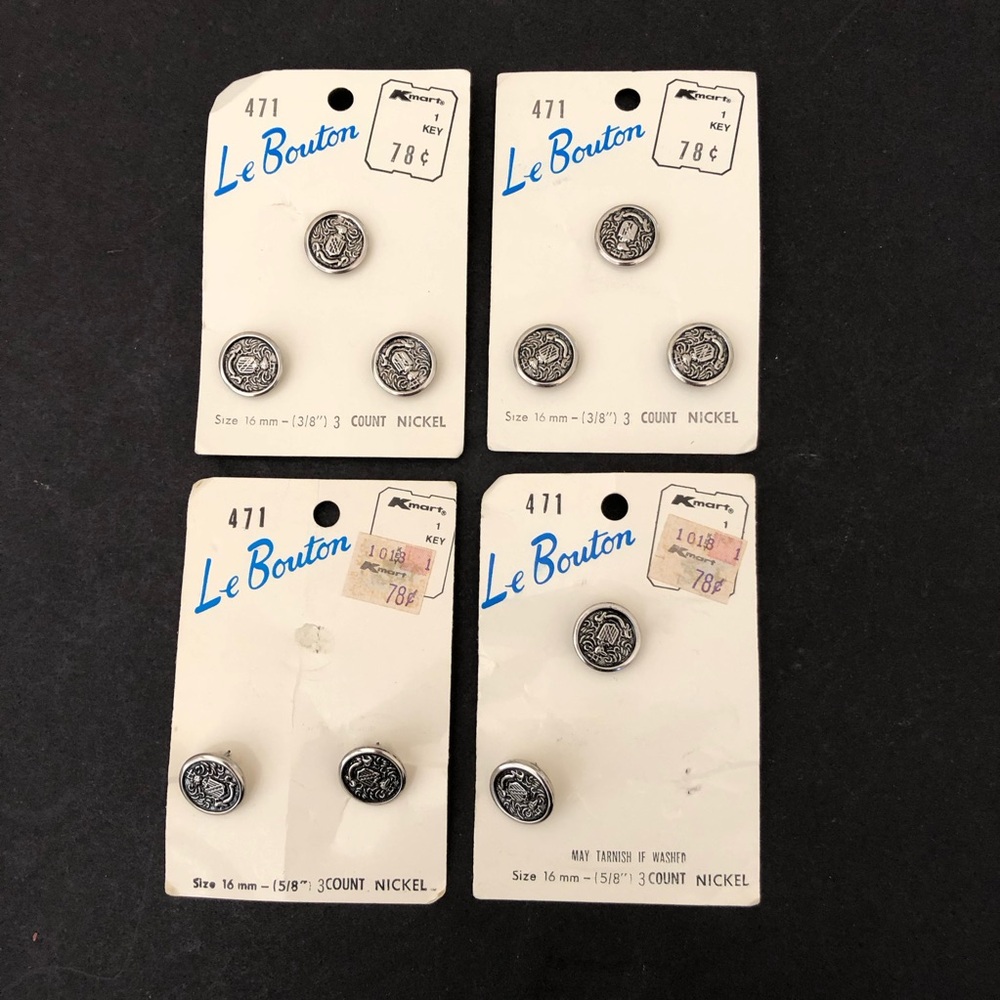 Vintage Le Bouton Buttons 10 Metal Nickel Textured Silvertone 16mm 3/8" Shank